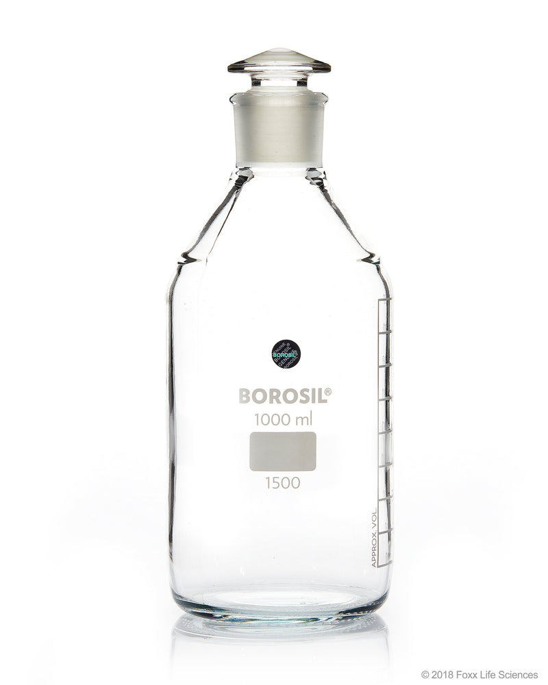 Borosil Clear Borosilicate Glass Reagent Bottles with Stoppers - LabShopNow.com