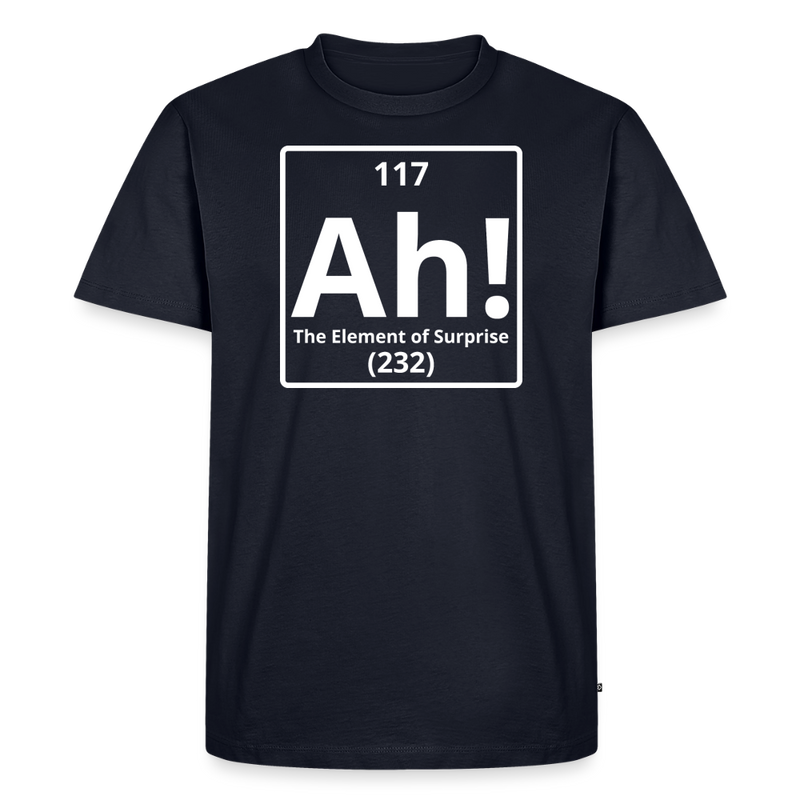 "Ah! The Element of Surprise" Science T-Shirt – Funny Chemistry Shirt Inspired by Project Hail Mary - Men's Premium T-Shirt - navy