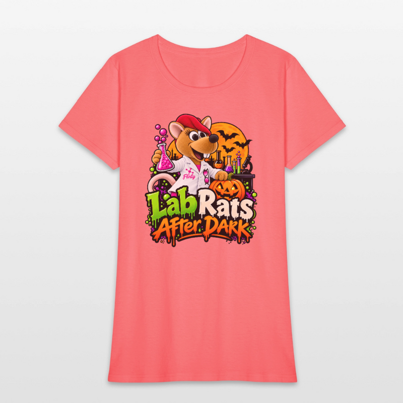 Flirty Lab Rats after Dark - Halloween Women's T-Shirt - coral
