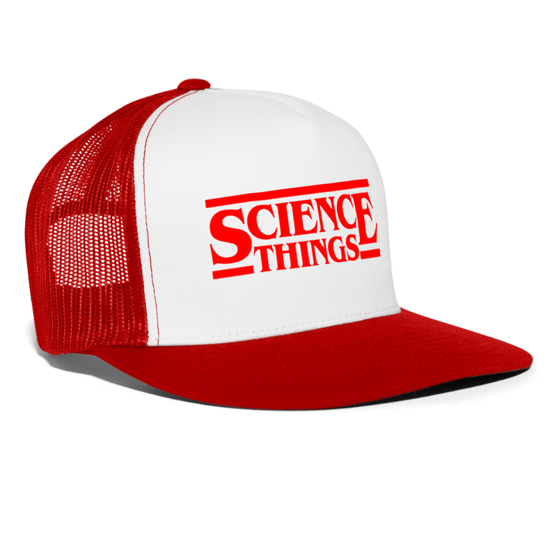 Science Things Halloween Trucker Hat - white/red