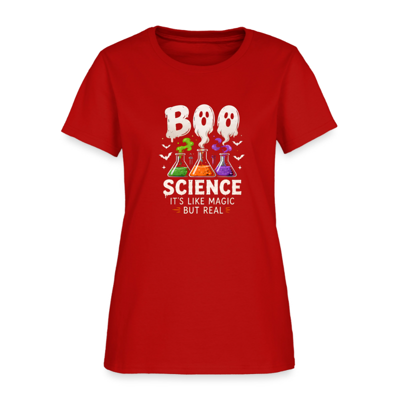 BOO Science Its like Magic but Real Halloween Women's T-Shirt - red