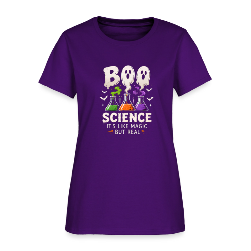 BOO Science Its like Magic but Real Halloween Women's T-Shirt - purple