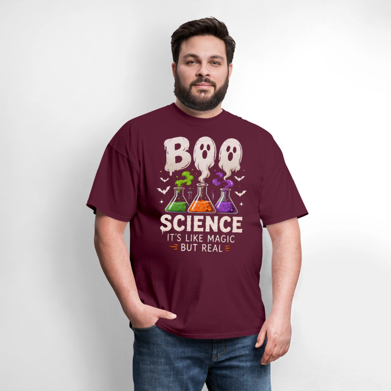 BOO SCIENCE HALLOWEEN Men's T-Shirt - burgundy