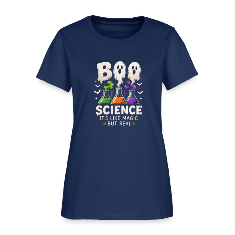 BOO Science Its like Magic but Real Halloween Women's T-Shirt - blue dusk