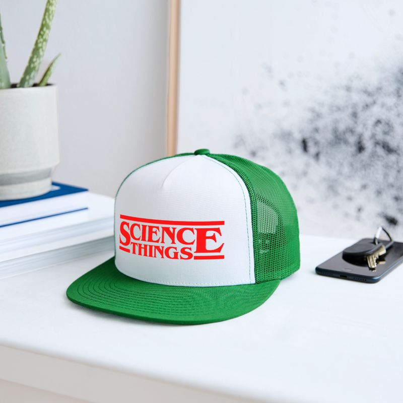 Science Things Halloween Trucker Hat - white/kelly green