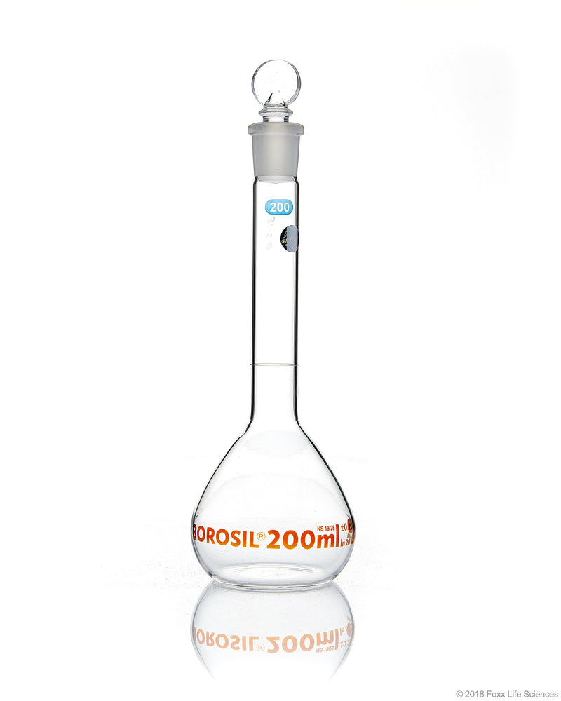 Borosil Wide-Neck Volumetric Flask with Glass Stopper, Class A - LabShopNow.com