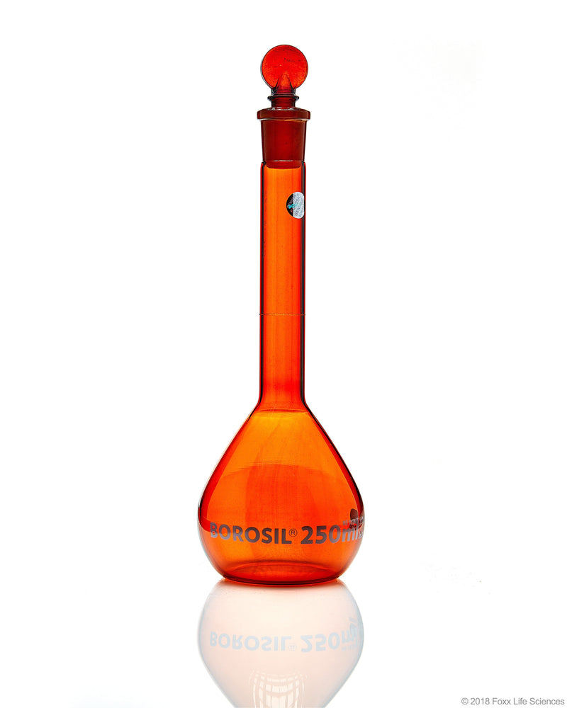 Borosil Wide-Neck Volumetric Flask with Glass Stopper, Class A - LabShopNow.com
