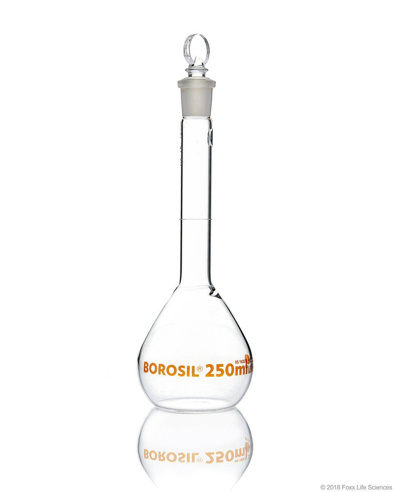 Borosil Wide-Neck Volumetric Flask with Glass Stopper, Class A - LabShopNow.com
