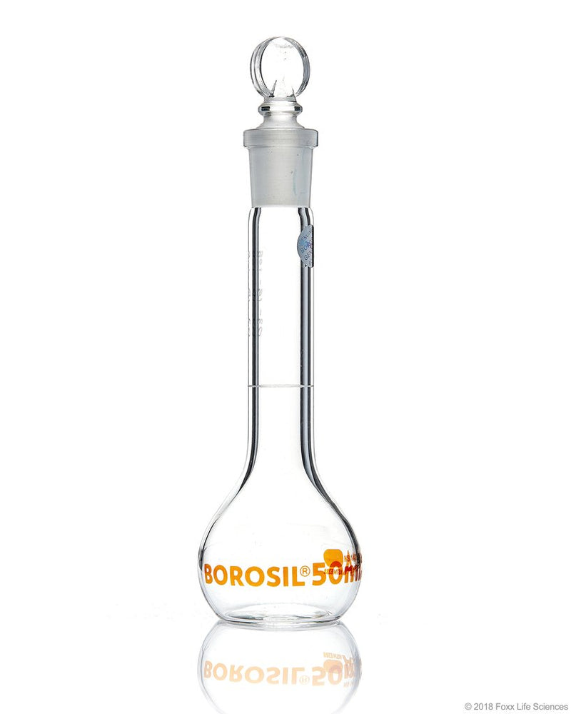 Borosil Wide-Neck Volumetric Flask with Glass Stopper, Class A - LabShopNow.com