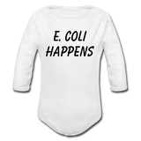 "E. Coli Happens" (black) - Baby Long Sleeve One Piece white / 6 months - LabRatGifts - 2