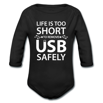 "Life is too Short" (white) - Baby Long Sleeve One Piece black / 6 months - LabRatGifts - 1