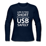 "Life is too Short" (white) - Women's Long Sleeve T-Shirt navy / S - LabRatGifts - 5