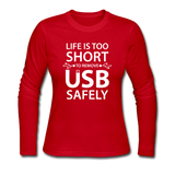 "Life is too Short" (white) - Women's Long Sleeve T-Shirt red / S - LabRatGifts - 4