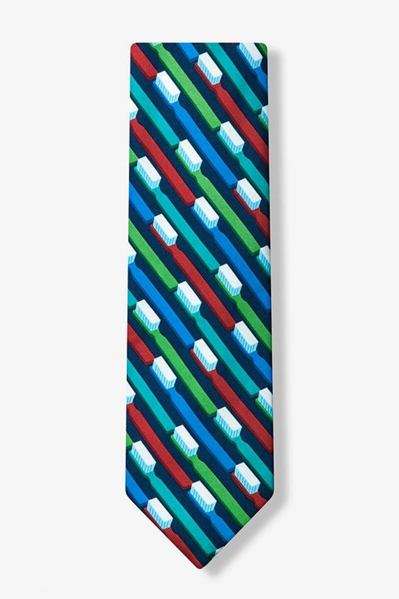 Close-up of a stylish science-themed tie with molecule patterns.