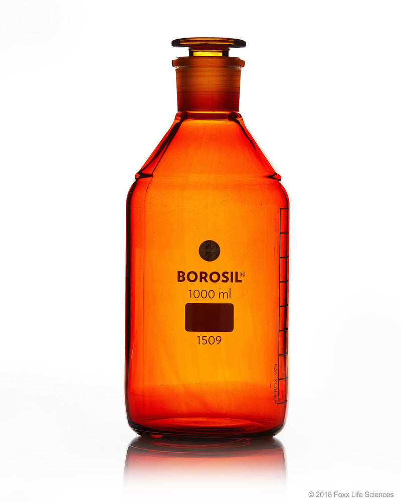Borosil Amber Borosilicate Glass Reagent Bottles with Stoppers