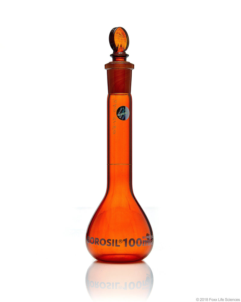Borosil Wide-Neck Volumetric Flask with Glass Stopper, Class A - LabShopNow.com