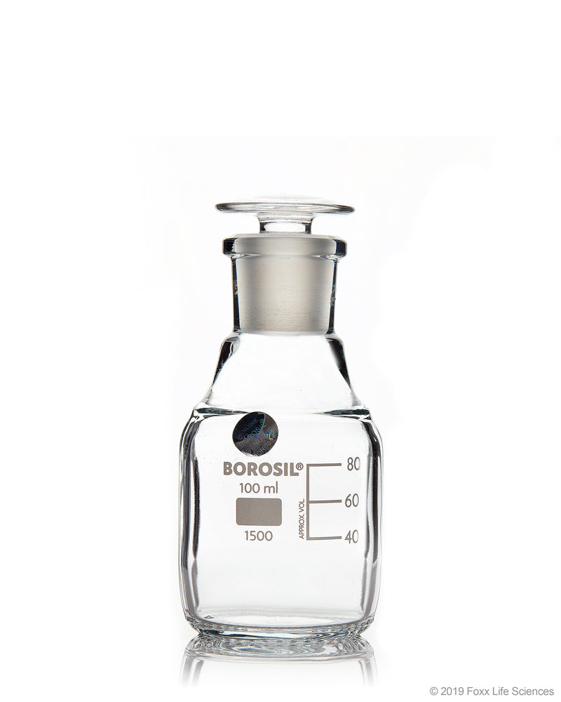 Borosil Clear Borosilicate Glass Reagent Bottles with Stoppers - LabShopNow.com