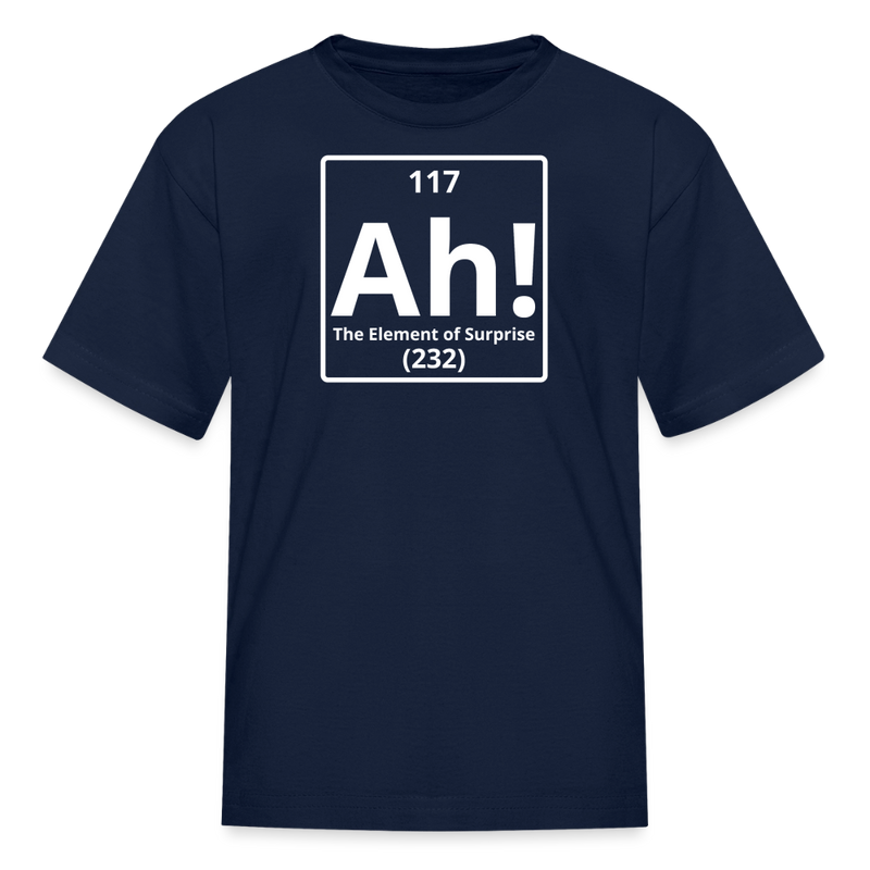"Ah! The Element of Surprise" Kids Science T-Shirt – Funny Chemistry Tee Inspired by Project Hail Mary - navy
