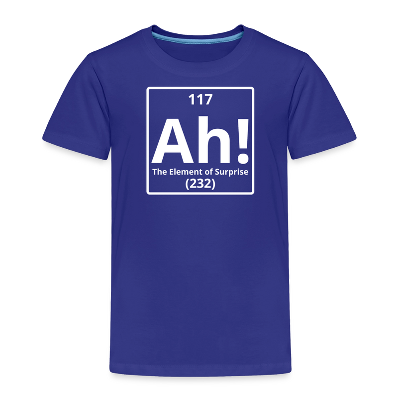 "Ah! The Element of Surprise" Toddler T-Shirt – Funny Science Tee for Little STEM Explorers - royal blue