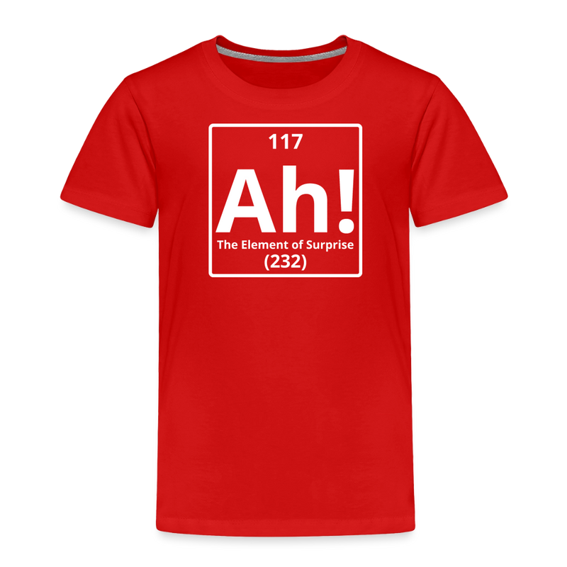 "Ah! The Element of Surprise" Toddler T-Shirt – Funny Science Tee for Little STEM Explorers - red