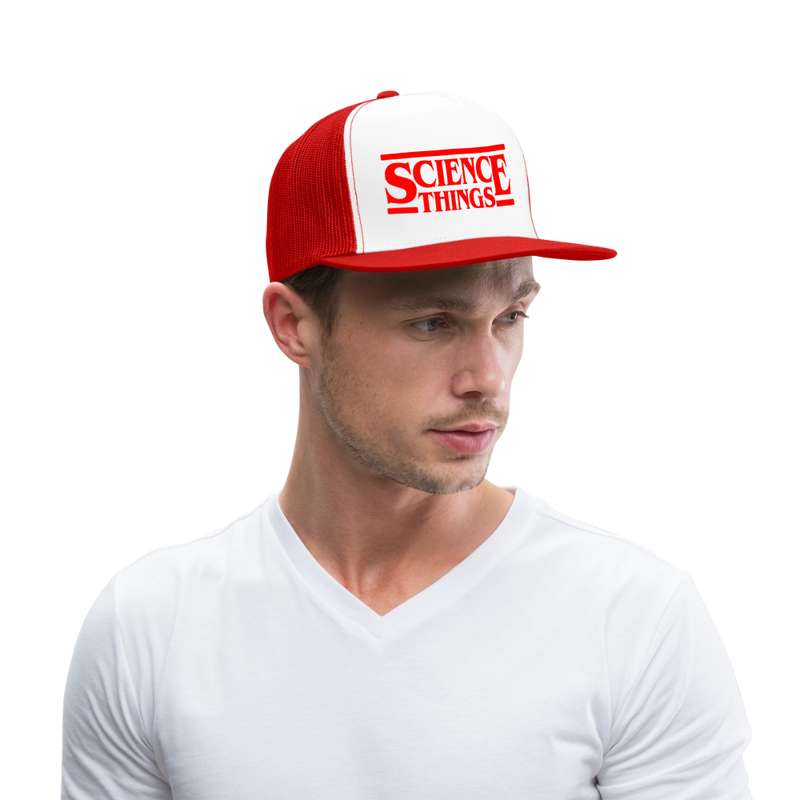 Science Things Halloween Trucker Hat - white/red