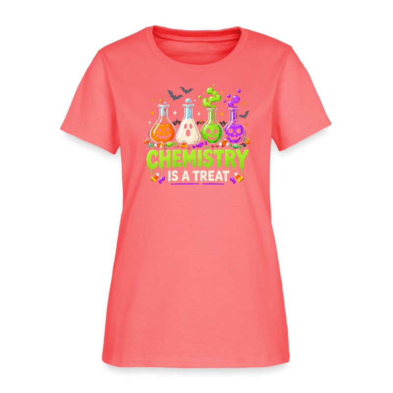Chemistry is a Treat Halloween Women's T-Shirt - coral