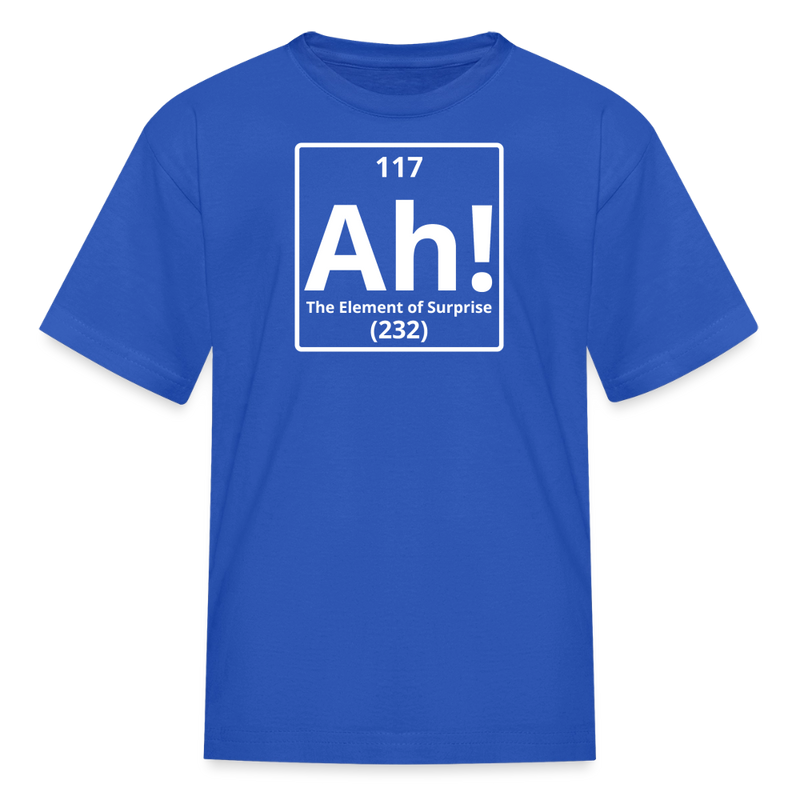 "Ah! The Element of Surprise" Kids Science T-Shirt – Funny Chemistry Tee Inspired by Project Hail Mary - royal blue