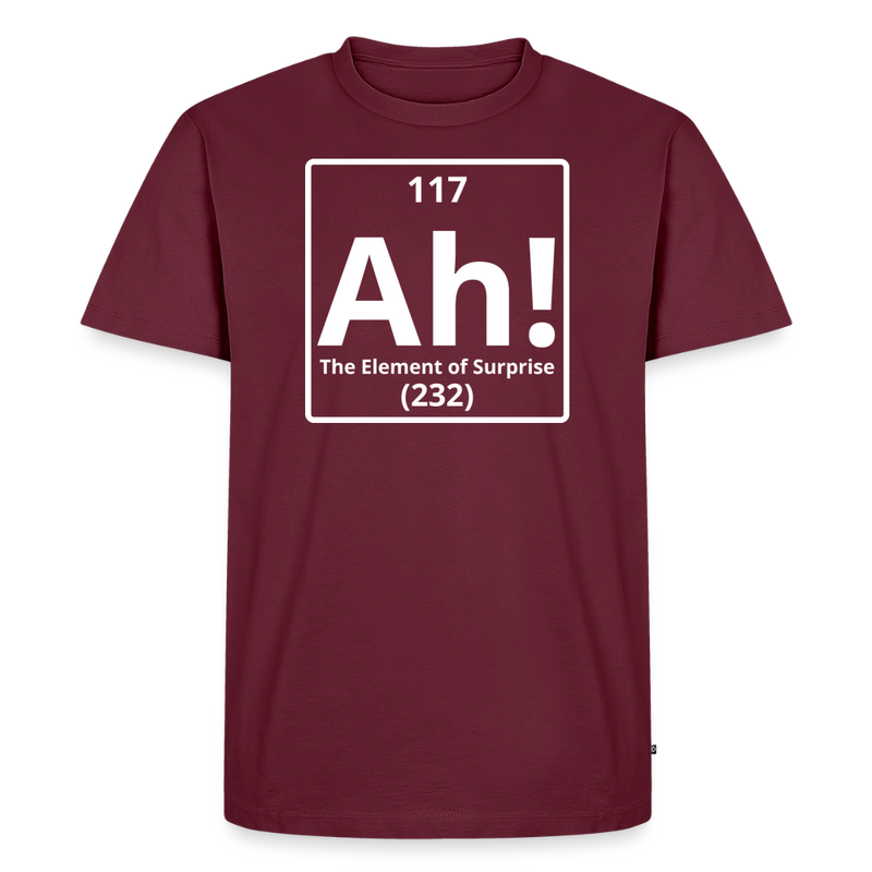 "Ah! The Element of Surprise" Science T-Shirt – Funny Chemistry Shirt Inspired by Project Hail Mary - Men's Premium T-Shirt - burgundy