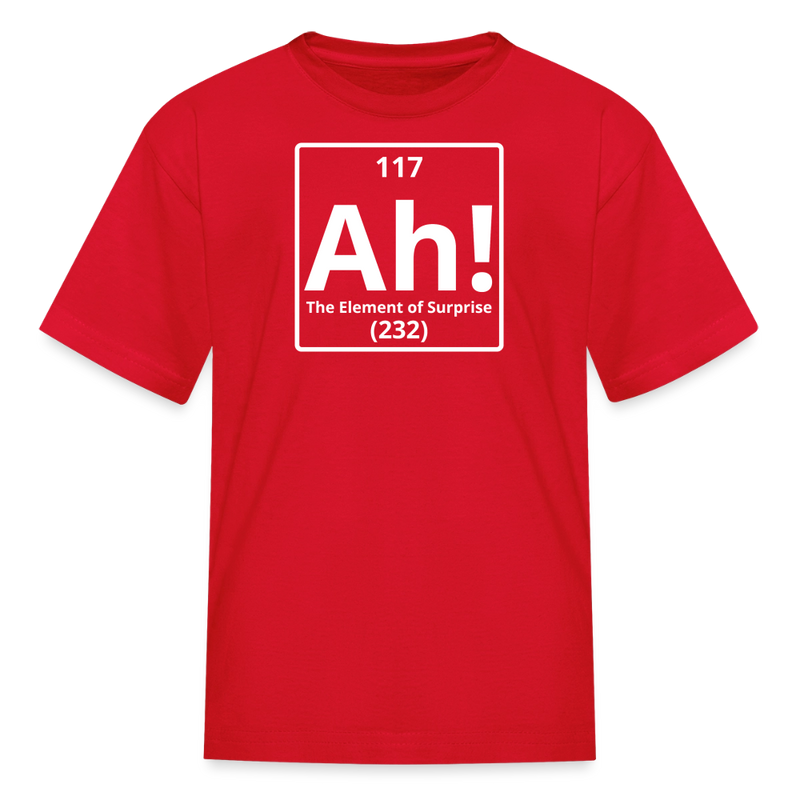 "Ah! The Element of Surprise" Kids Science T-Shirt – Funny Chemistry Tee Inspired by Project Hail Mary - red