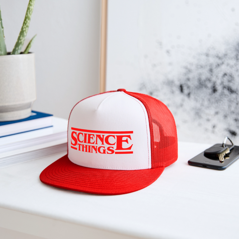 Science Things Halloween Trucker Hat - white/red