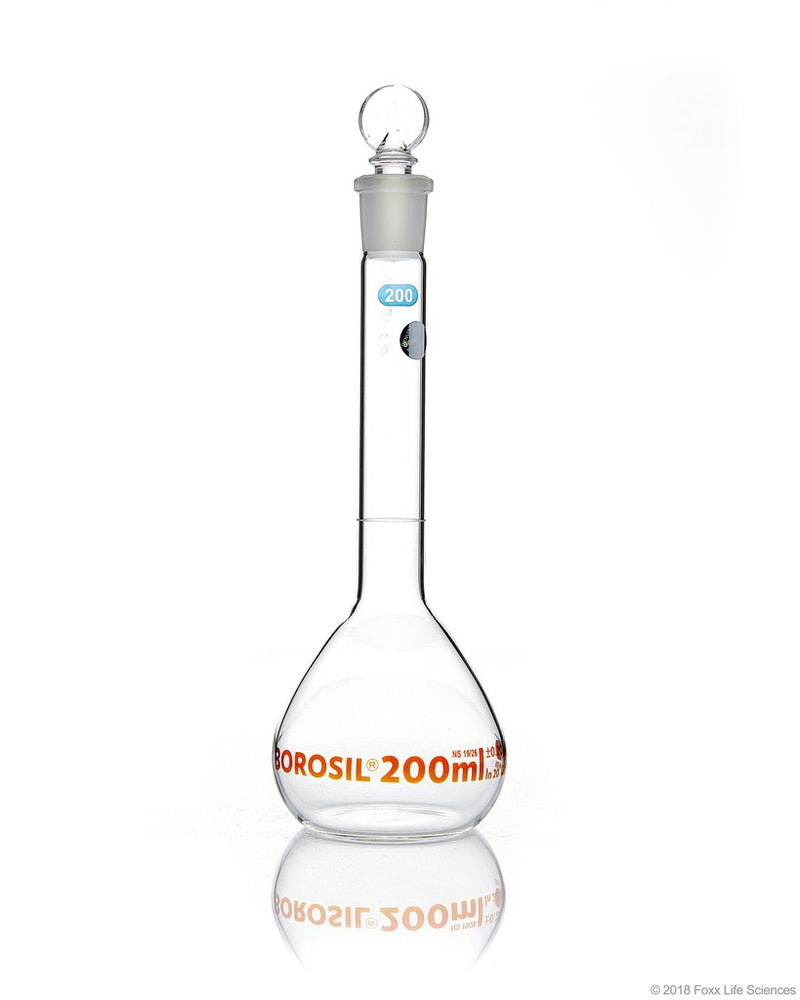 Borosil Wide-Neck Volumetric Flask with Glass Stopper, Class A - LabShopNow.com