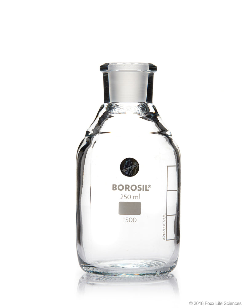 Borosil Clear Borosilicate Glass Reagent Bottles with Stoppers - LabShopNow.com