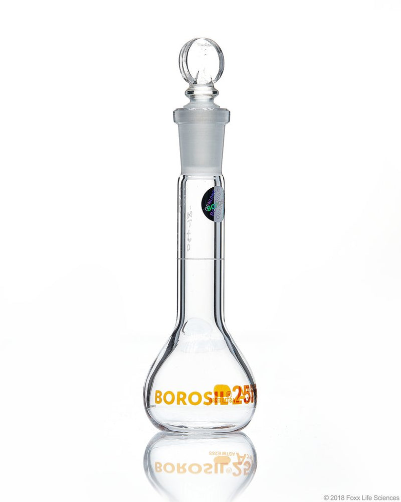 Borosil Wide-Neck Volumetric Flask with Glass Stopper, Class A - LabShopNow.com