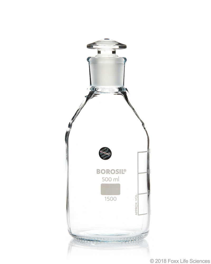 Borosil Clear Borosilicate Glass Reagent Bottles with Stoppers - LabShopNow.com