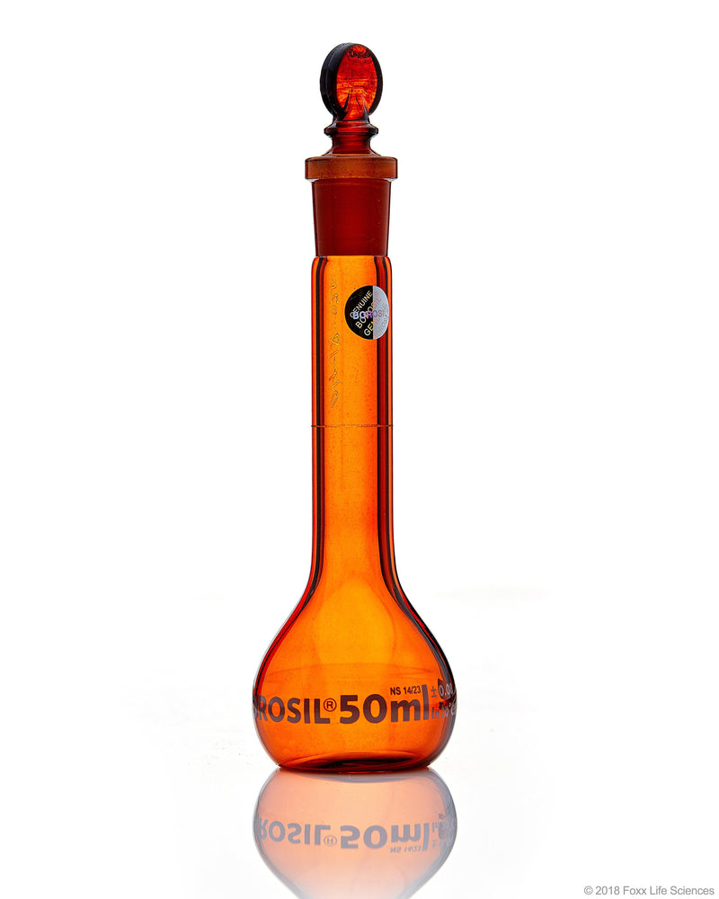Borosil Wide-Neck Volumetric Flask with Glass Stopper, Class A - LabShopNow.com