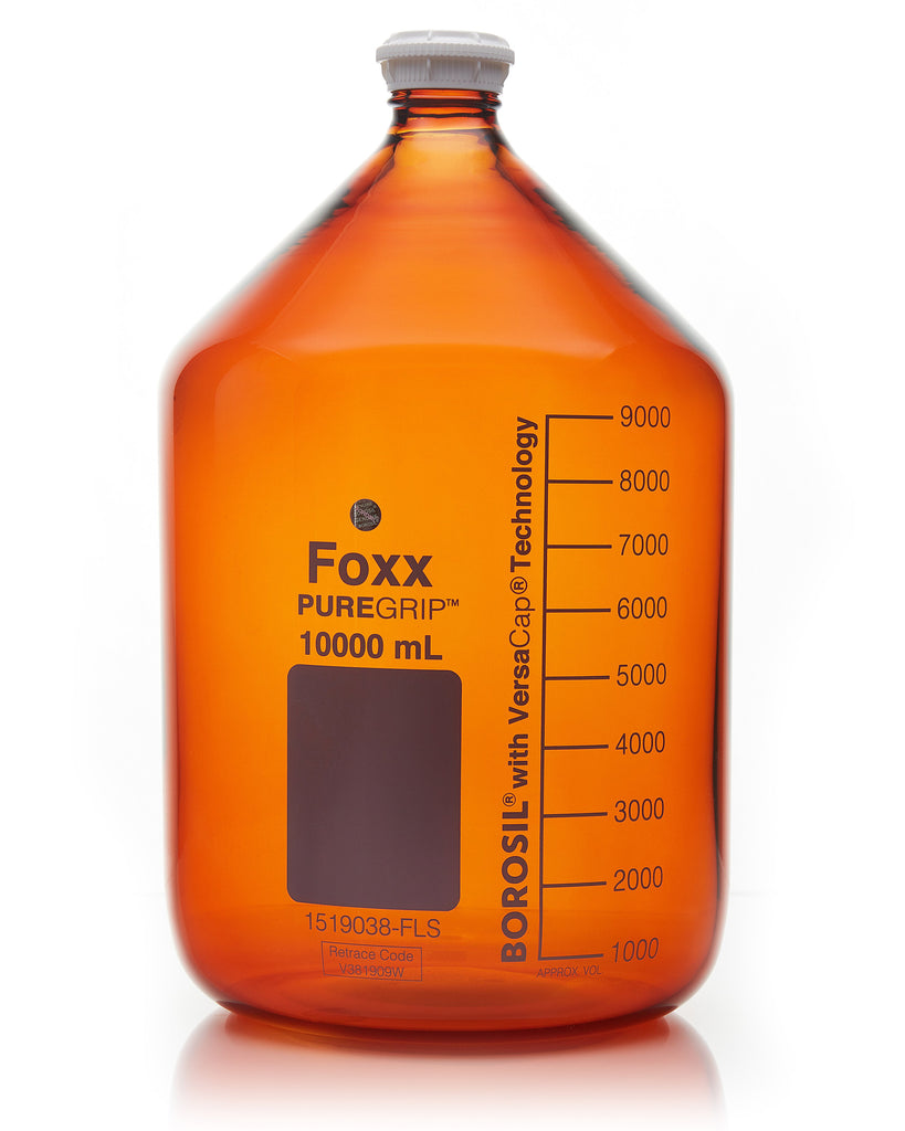 PUREGRIP® Bottles - Reagent - Amber Graduated with GL45 Screw Cap and Pouring Ring - 10000mL - 1EA