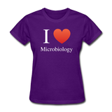 "I ♥ Microbiology" (white) - Women's T-Shirt purple / S - LabRatGifts - 3