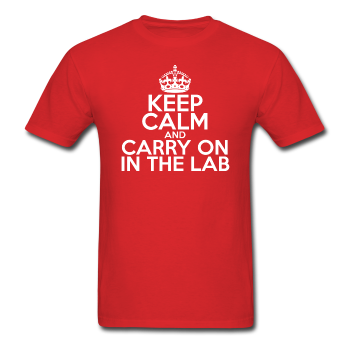 "Keep Calm and Carry On in the Lab" (white) - Men's T-Shirt red / S - LabRatGifts - 1
