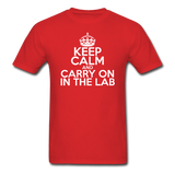 "Keep Calm and Carry On in the Lab" (white) - Men's T-Shirt red / S - LabRatGifts - 1