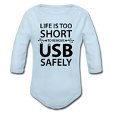 "Life is too Short" (black) - Baby Long Sleeve One Piece powder blue / 6 months - LabRatGifts - 3