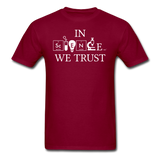 "In Science We Trust" (white) - Men's T-Shirt burgundy / S - LabRatGifts - 3