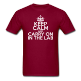 "Keep Calm and Carry On in the Lab" (white) - Men's T-Shirt burgundy / S - LabRatGifts - 6