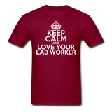 "Keep Calm and Love Your Lab Worker" (white) - Men's T-Shirt burgundy / S - LabRatGifts - 6