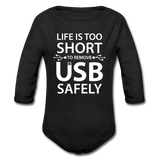 "Life is too Short" (white) - Baby Long Sleeve One Piece black / 6 months - LabRatGifts - 1