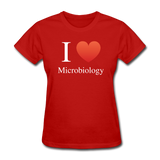 "I ♥ Microbiology" (white) - Women's T-Shirt red / S - LabRatGifts - 4