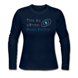 "Think like a Proton" (white) - Women's Long Sleeve T-Shirt navy / S - LabRatGifts - 3