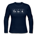 "ThInK" (white) - Women's Long Sleeve T-Shirt navy / S - LabRatGifts - 3