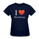 "I ♥ Microbiology" (white) - Women's T-Shirt navy / S - LabRatGifts - 2
