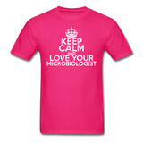 "Keep Calm and Love Your Microbiologist" (white) - Men's T-Shirt fuchsia / S - LabRatGifts - 4
