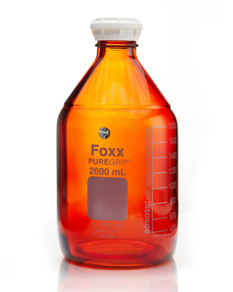 PUREGRIP® Bottles - Reagent - Amber Graduated with GL45 Screw Cap and Pouring Ring - 2000mL - 10/case